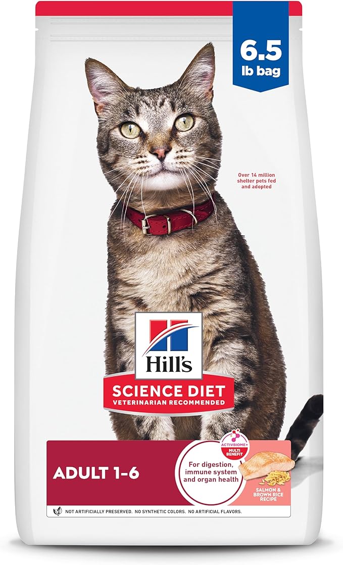 Hill's Science Diet Adult 1-6, Adult 1-6 Premium Nutrition, Dry Cat Food, Salmon & Brown Rice, 6.5 lb Bag