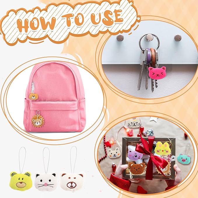 Sumind 42 Pcs Mini Stuffed Animals Toys Set Small Plush Keychain Decorations for Teacher Student Award, Carnival Prizes, Goodie Bags Filler, Christmas Valentine Easter Party Favors(Lovely Style)