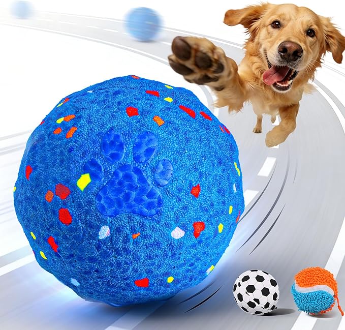 Interactive Dog Toys, Stimulating Dog Ball with 2 Outer Covers, Pet-Safe E-TPU Material Active Rolling Ball to Keep Them Busy, Rechargeable Toy for Medium and Large Dogs