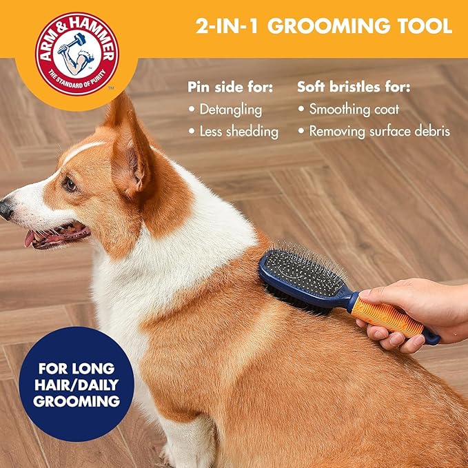 Arm & Hammer Deodorizing Pin & Bristle Dog Grooming Brush with Fragrance Transfer Technology – Scented 2-in-1 Dog Brush for Detangling & Shedding, Pet Brushes for Dogs, Sweet Lily & Vanilla - 2 Pack