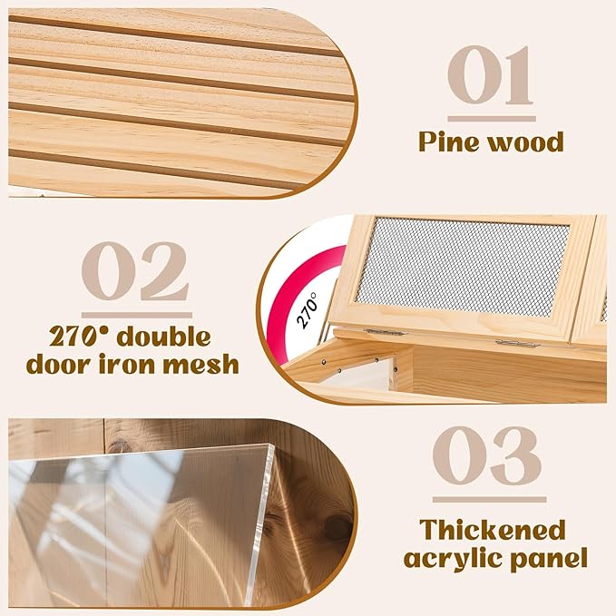 Hamster Cage 40" Wooden Chewproof, 270° View Large Habitat with Bite-Proof Metal Mesh & Top Dual Access Doors, Acrylic Sheets & Solid Build for Dwarf Syrian Hamsters/Gerbils/Guinea Pigs/Chinchillas