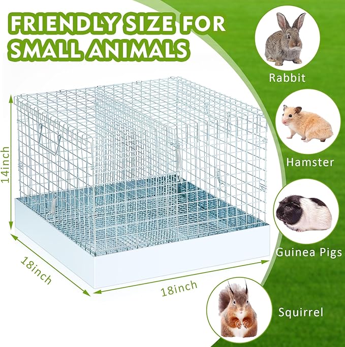 Folding Rabbit Cage, Portable Bunny Carrier with Tray and Handles for Transport, Trave or Temporary Housing, Indoor Outdoor Pet Habitat Animal Enclosure(18 x 18 x 14 in)