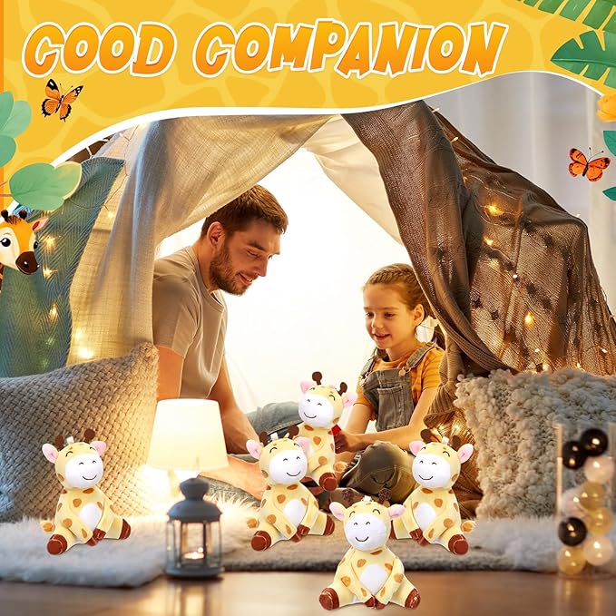 Hiboom 12 Pcs Cute Plush Giraffe Stuffed Animals for Kids 4.7 Inch Mini Stuffed Safari Animal Toys Giraffe Keychains Jungle Forest for Baby Shower Boy Girl Birthday Party Classroom Gifts
