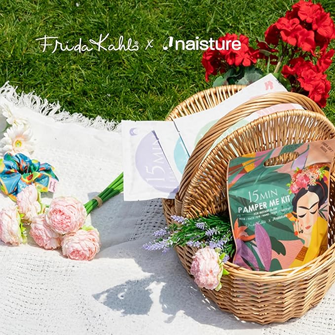 Naisture x Frida Kahlo 15 Min Pamper Me Kit Korean Spa Skincare Gift Set for Women-Head to Toe with Hair, Face, Eye, Hand, Foot Masks, & Bonus Item (8 pcs)