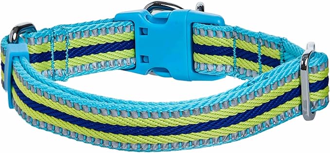 Blueberry Pet Safety Dog Collar with Dual D-Rings | 3M Reflective Multi-Colored Adjustable Collar in Blue and Yellow | Soft Nylon Dog Collar for Active Large Dogs