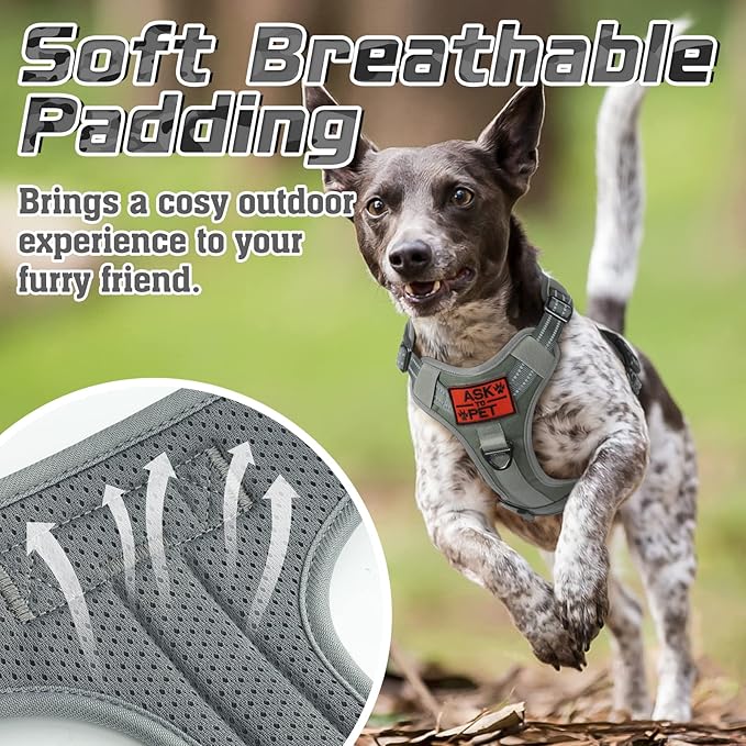 rabbitgoo Tactical Dog Harness for Large Dogs, No Pull Military Service Vest with Handle & Molle, Easy Control for Training Walking, Adjustable Reflective Straps, Dark Grey, L