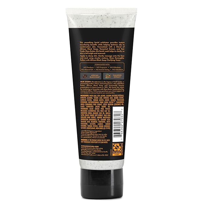 SheaMoisture Facial Wash and Scrub African Black Soap for Blemish Prone Skin to Clarify Skin 4 oz
