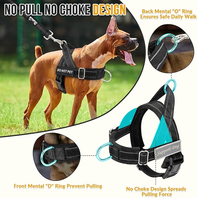 Lukovee No Pull Dog Harness & Leash Set - Heavy Duty Dog Vest Harness with Soft Padded for Medium Large Dogs, Adjustable Reflective Tactical Pet Harness for Easy Walk and Training (S, Black)
