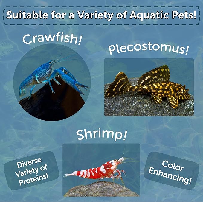 Aquatic Foods Inc. 4-Type 3.5mm - 1/8" Sinking Wafer Mix of Spirulina-Algae, Ultra-Worm, Ultra-Shrimp, Color Enhancing Wafers for Shrimp, Snails, Crayfish, All Tropical Fish, 3.5mm..10oz Canister