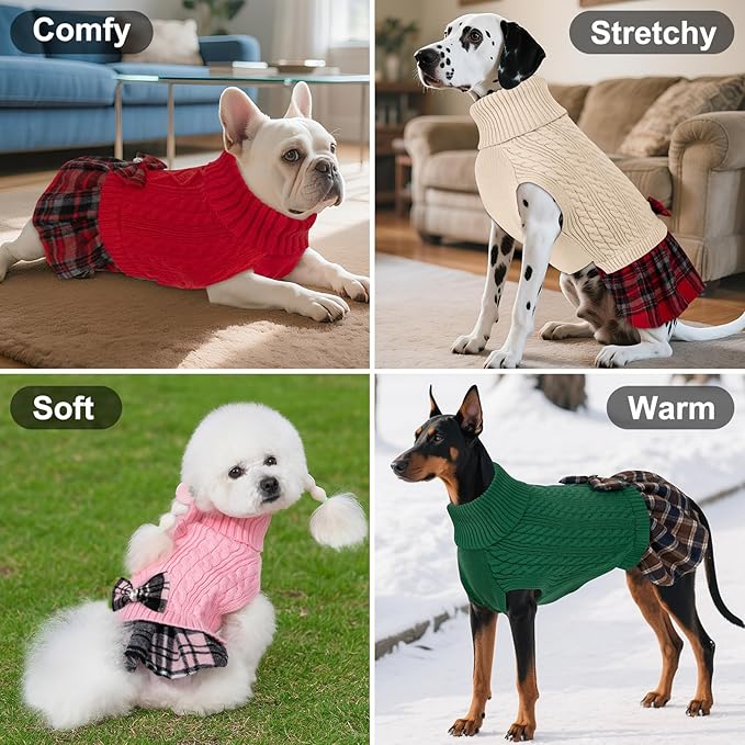 KYEESE Dog Sweater Pullover Dog Sweaters for Large Dogs Soft Turtleneck Pet Sweater Dress with Bowtie Stretchy Knitwear Pets Sweaters Thick Dogs Clothes Warm Comfy Pet Coats, Brown, XXX-Large
