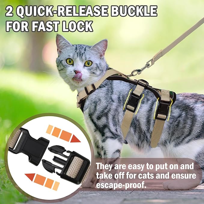 PUPTECK Cat Harness and Leash Set Escape Proof for Walking, Breathable Mash Vest Adjustable Harness for Cats Puppy Small Animals, Reflective at Night, Camouflage Medium