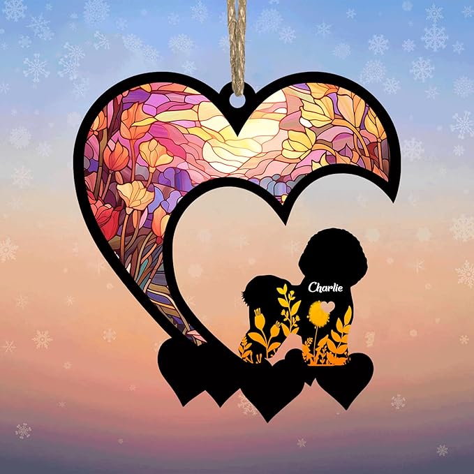 Lovely POD Bichon Frise Suncatcher Ornaments, Personalized Bichon Frise Memorial with Name, Dogs Loss Ornaments, Dog Remembrance Gift, Dog Memory Ornament, Loss of Dogs Sympathy Gifts