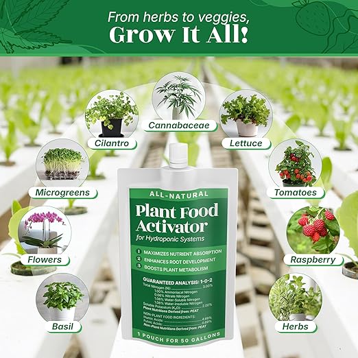 All-Natural Plant Food Activator for Hydroponic Systems (DWC, NFT, Ebb&Flow), Heavy-Metal-Free, for Indoor/Outdoor Hydroponics, Hydroponics Nutrients Enhancer, Humic Fulvic Acid Liquid Concentrate