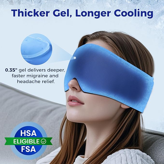 Cooling Gel Eye Mask Sleep: FSA -HSA Eligible, Cold Compress for Puffy Eyes & Migraine Relief - Reusable Gel Weighted Sleeping Mask for Dark Circles & After Surgery, Eye Care,Ice Pack for Face(Blue)