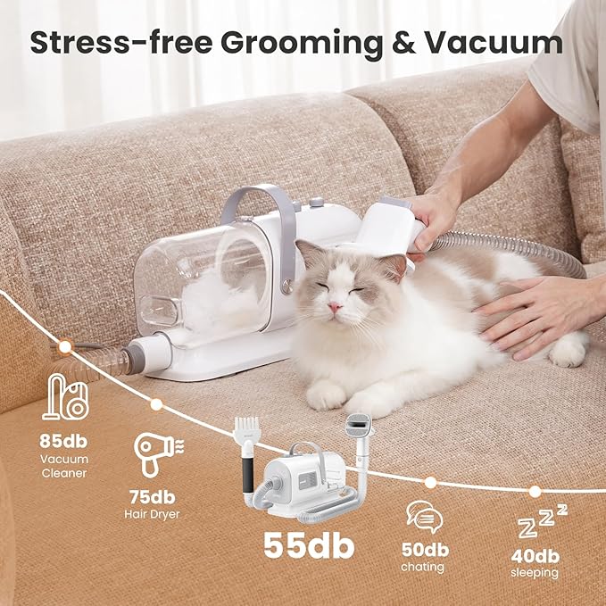 Pecute Dog Grooming Vacuum & Dryer, 7-in-1 Pet Grooming Kit with Clipper, 10000Pa Dog Vacuum for Shedding Grooming, Adjustable Speed & Temp, 55dB Low Noise,1.7L Dust Cup