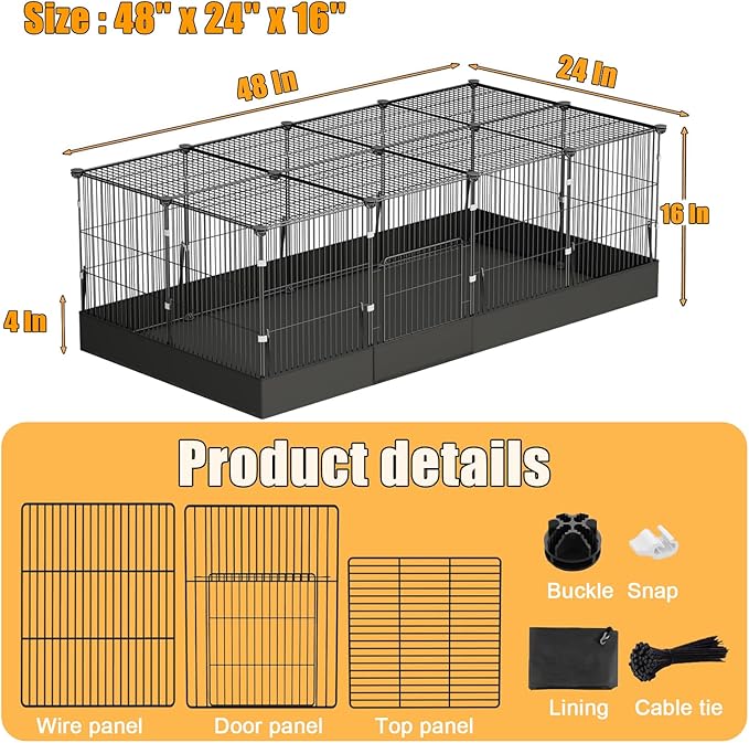 20 Planes Guinea Pig Cages Enclosed Hamster Cage with Door & Waterproof Liner, Expandable Cage for Guinea Pigs, Metal Wire Yard Fence Rabbit Cage