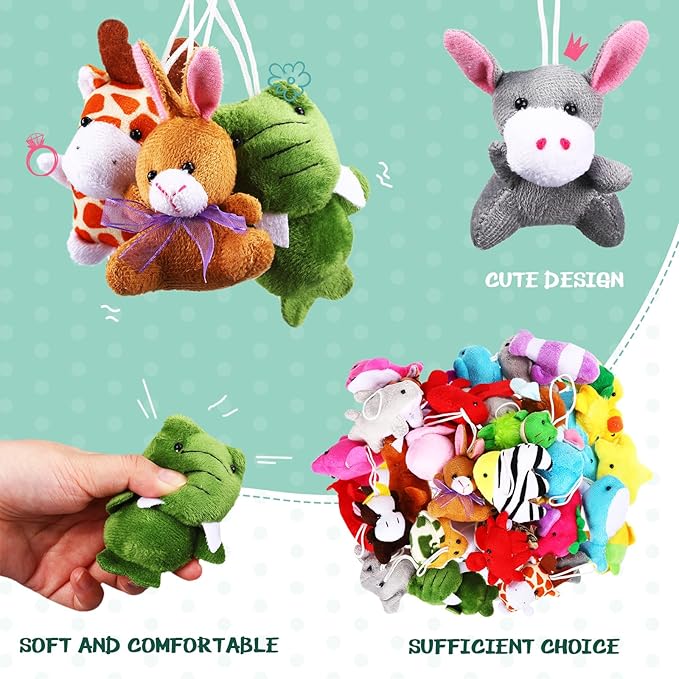 Sumind 42 Pcs Mini Stuffed Animals Toys Set Small Plush Keychain Decorations for Teacher Student Award, Carnival Prizes, Goodie Bags Filler, Christmas Valentine Easter Party Favors(Cute Style)