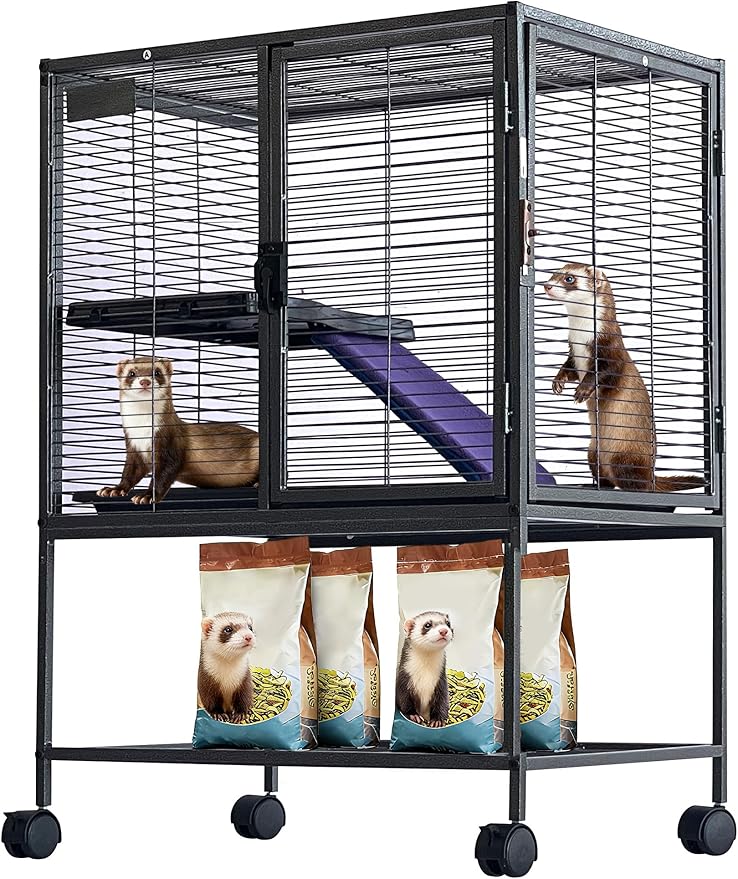 Garvee Metal Small Animal Cage,34 ''H Multi-Level Ferret Cage for Small Animals - Large Hamster Cage with Ramp, Extra Storage Stand, RemovableTray for Chinchilla, Rabbit, Guinea Pigs, Hedgehog, Gerbil