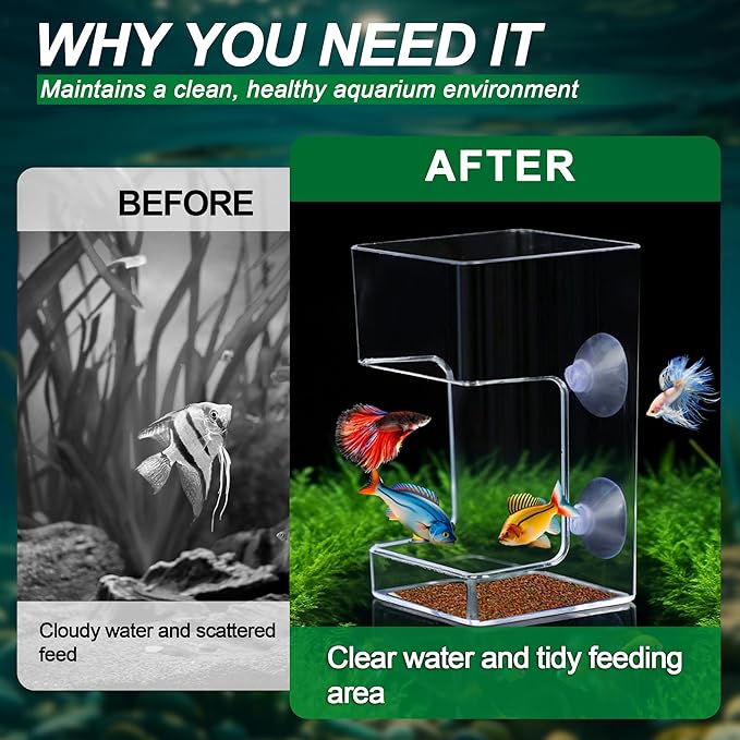 2-Pack Clear Acrylic Aquarium Feeding Stations – Dual Shaped Square & Cylinder Fish Food Dispensers with Suction Cups, Prevent Floating Food & Maintain Tank Clarity