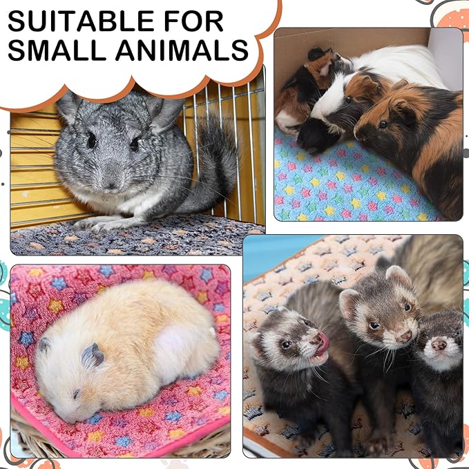 Reginary 4 Pcs Waterproof Guinea Pig Blankets Washable Small Animal Fleece Bedding Guinea Pig Cage Liners Reusable Training Pads Pet Pee Pad Sleep Mat for Hamster(Star Pattern,28 x 56 Inch)