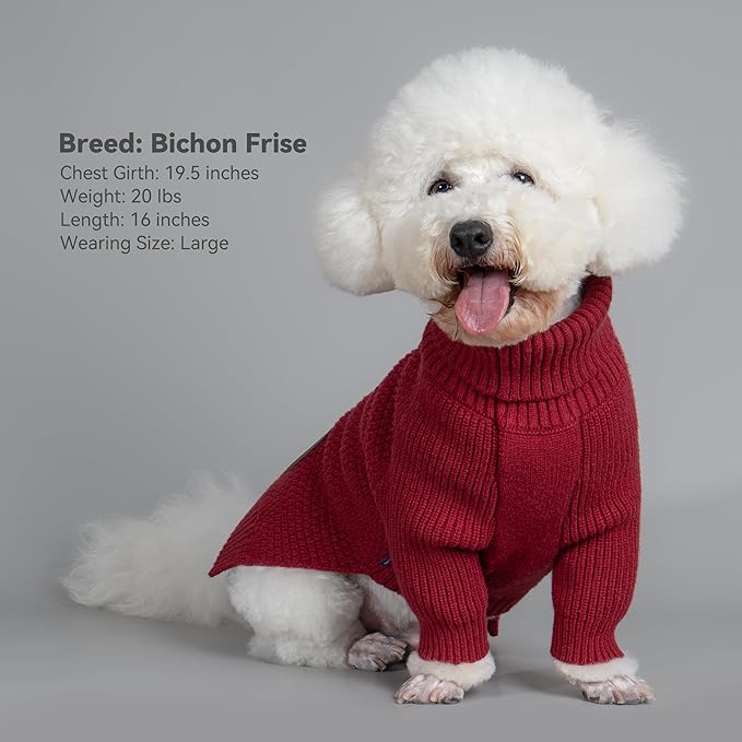 cyeollo 4XL Dog Christmas Sweater,Knitwear Turtleneck Pullover Sweaters Fall Winter Dog Clothes Sweaters for Large Giant Dogs Female, Burgundy Red XXXXL