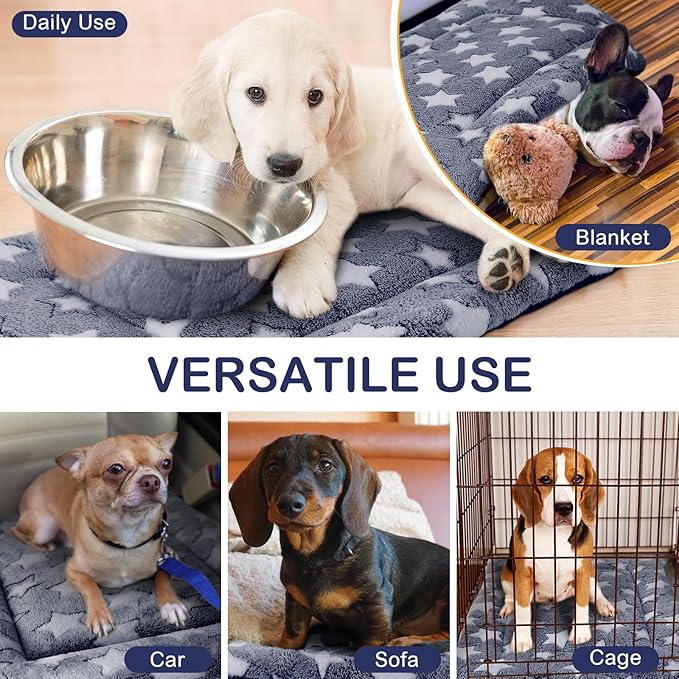 VitalCozy 4 Pcs Winter Dog Crate Pads, Ultra Soft Warm Washable Dog Cat Bed Mat for Pet Crate Comfortable Replaceable Reversible Kennel Pad for Small, Medium, Large Dogs(18 x 24 x 1.6 Inch,Blue)