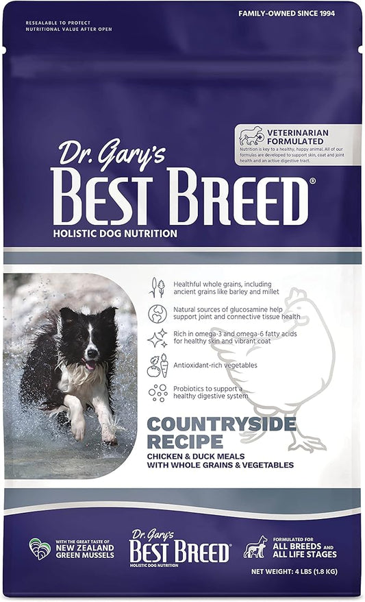 Best Breed Dr. Gary's Countryside Recipe Slow-Cooked in USA, Natural Dry Dog Food for All Breeds and Sizes, 4lbs.