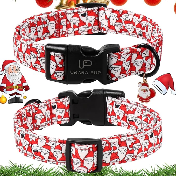 Christmas Santa Pattern Dog Collar - Adjustable and Durable Xmas Pet Accessory for Festive - Cute Santa Claus Dog Collars for Girl Boy Dogs XL