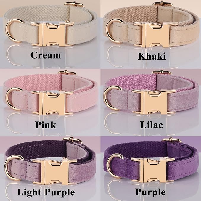 PETDURO Personalized Dog Collars Fancy Velvet for Large Medium Girl Dog - Custom Dog Collar with Name Engraved Metal Buckle - Multi-Color - Leash, Bow Tie, Harness and Poop Bag Holder Optional (M)