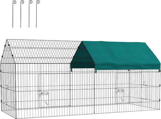 PawHut Metal Chicken Coop, 87" x 34" x 41" Chicken Run Pen for Yard with Cover, Portable Catio Poultry Cage Indoor Outdoor Backyard, Cat Cage for Rabbit, Duck, Hen, Small Animal, Chinchillas, Green