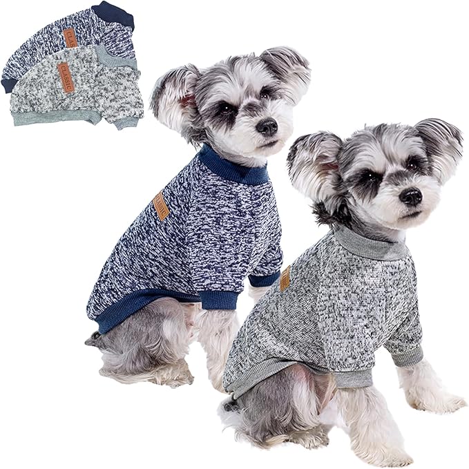 2 Pack Dog Sweaters for Small Dogs - Warm Winter Puppy Sweaters Cute Soft Dog Clothes Outfit Pet Costume for Boy Girl Doggie, Cat, Bulldog Pug Yorkie Kitten Chihuahua (Navy Blue, Grey, Medium)