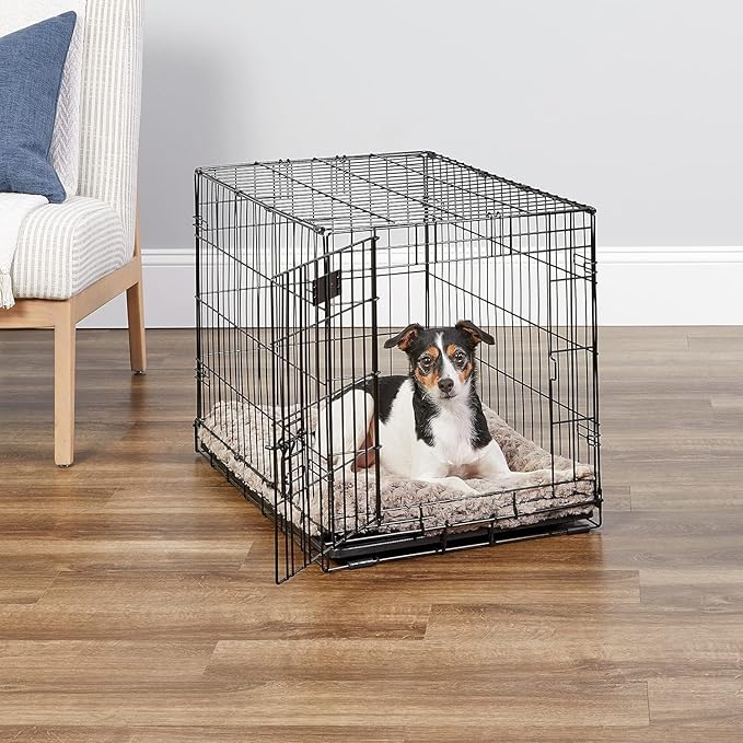 MidWest Homes for Pets 30-Inch iCrate Folding Dog Crate with Divider Panel, Leak-Proof Tray & Secure Latches – Metal Wire Kennel for Medium Breeds – Portable, Durable & Easy to Assemble