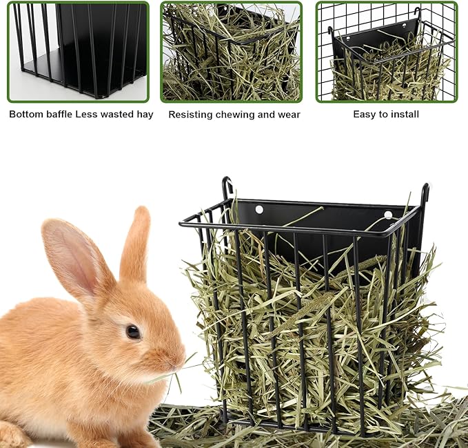 Upgrades 2pcs Hay Feeder Rabbit - Guinea Pig - Metal Frame Hay Rack with Adjustable Hook - Less Wasted - for Guinea Pig, Bunny, Chinchilla Cage Accessories - Bunny Feeder