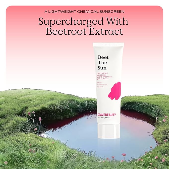 KraveBeauty Beet The Sun Lightweight Sunscreen SPF 40 PA+++, Broad Spectrum Facial Sunscreen with Beet Root Extract & Hyaluronic Acid, Non-Greasy Daily SPF Lotion for Face, Fragrance Free, 50 mL