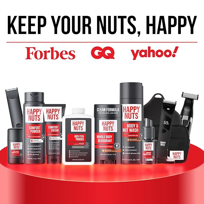 HAPPY NUTS Mens Gift Hygiene Kit - Big Wood Energy Box Men's Gift - Whole Body Deodorant, Moisturizing Body Wash, Anti-Chafing Comfort Cream - Body & Shower Gift Set Self Care For His Total Package