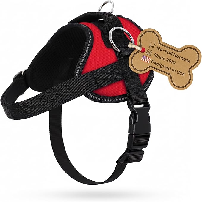 Bark Appeal Red No-Pull Dog Harness for Large to Extra Large Sized Pets – Adjustable, Reflective Vest with 3 Leash Clips for Added Control, Easy Walks & Training – XL