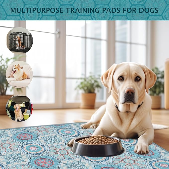 IEUUMLER Washable Pee Pads for Dogs, 2 Pack Non-Slip & Waterproof Pack Whelping Pad, Reusable Washable Puppy Potty Training Pad with Fast Absorbent for Playpen EU007 (Green Medallion, 30"X20"-2pcs)