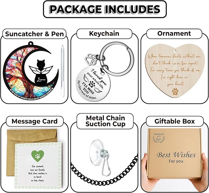 6" DIY Cat Angel Memorial Suncatcher, Engraved Pet Memorial Ornament, Pet Sympathy Keychain, Loss of Animal Sympathy Card, Rainbow Bridge Cat Loss Gift, My Favorite Hello Hardest Goodbye PS191