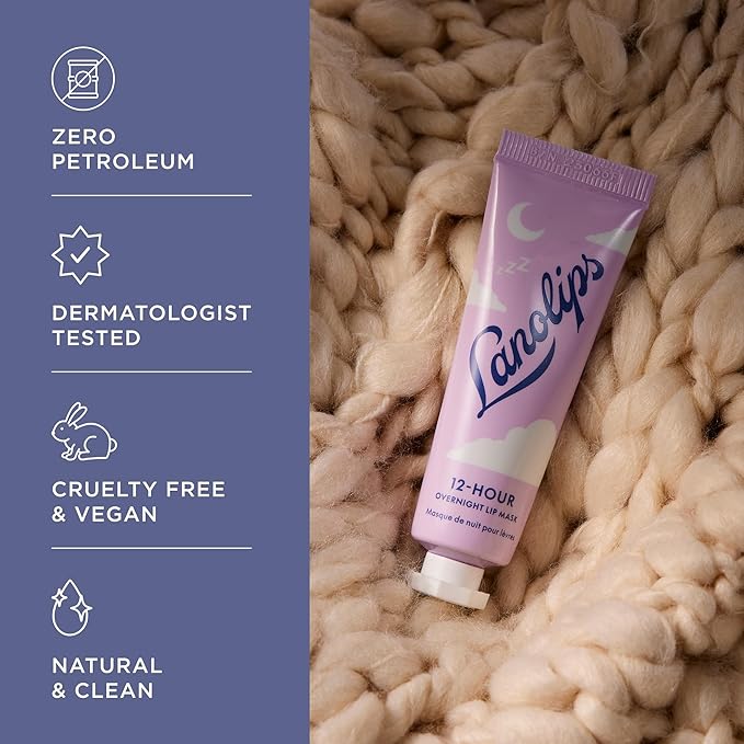 Lanolips 12 Hour Overnight Lip Mask - Rich Lanolin Lip Balm with Hyaluronic Acid, Vitamin C & Ceramides - Restore, Soften & Replenish While You Sleep - Cruelty-Free Hydrating Balm (0.52 oz / 15 g)
