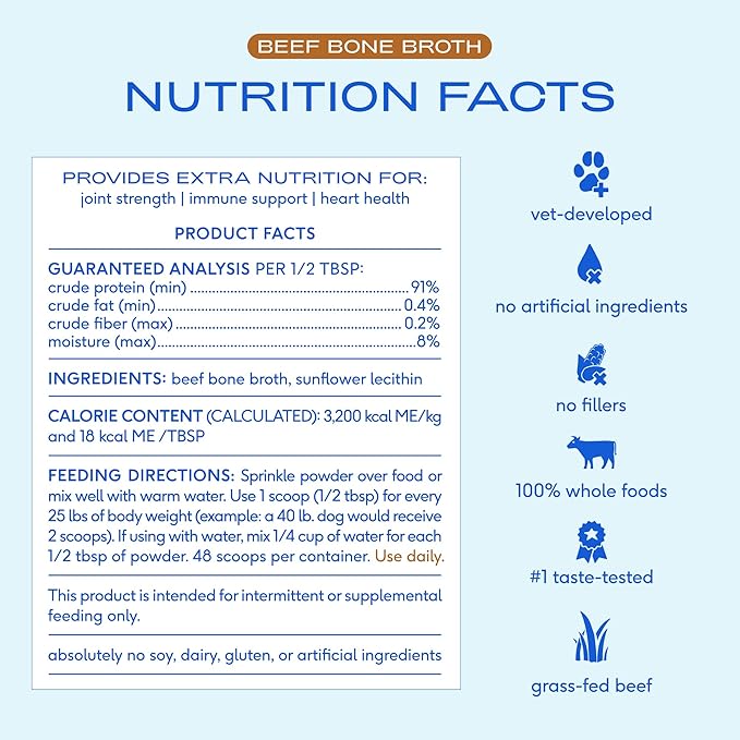 Native Pet Bone Broth for Dogs - Made with Real Beef Bone Broth, Dog Food Toppers for Picky Eaters - Provides Extra Hydration & Nutrition for Joint Strength, Immunity & Heart Health-48 Scoops