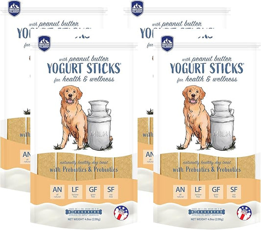 Yogurt Sticks, Prebiotic & Probiotics, Protein Rich - Lactose Free - Gluten Free - Corn Free - Grain Free, USA Made, for All Breeds, 5 pieces of Droolicious Yogurt Sticks, Peanut Butter Flavor