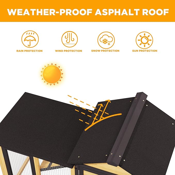 Premium Chicken Coop Bunny Cage for Outdoor Indoor, 2-Story Rabbit Hutch for Guinea Pigs, Wooden Chicken Cage with Deep Pull-Out Tray, Waterproof Poultry Hutch for Outside (Yellow Black)
