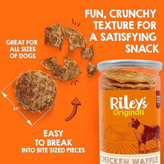 Riley's Waffles Chicken Chips - USA Sourced Chicken Dog Treats - Single Ingredient Healthy Dog Treats - Dehydrated Jerky for Dogs Made in The USA - 5.5 oz