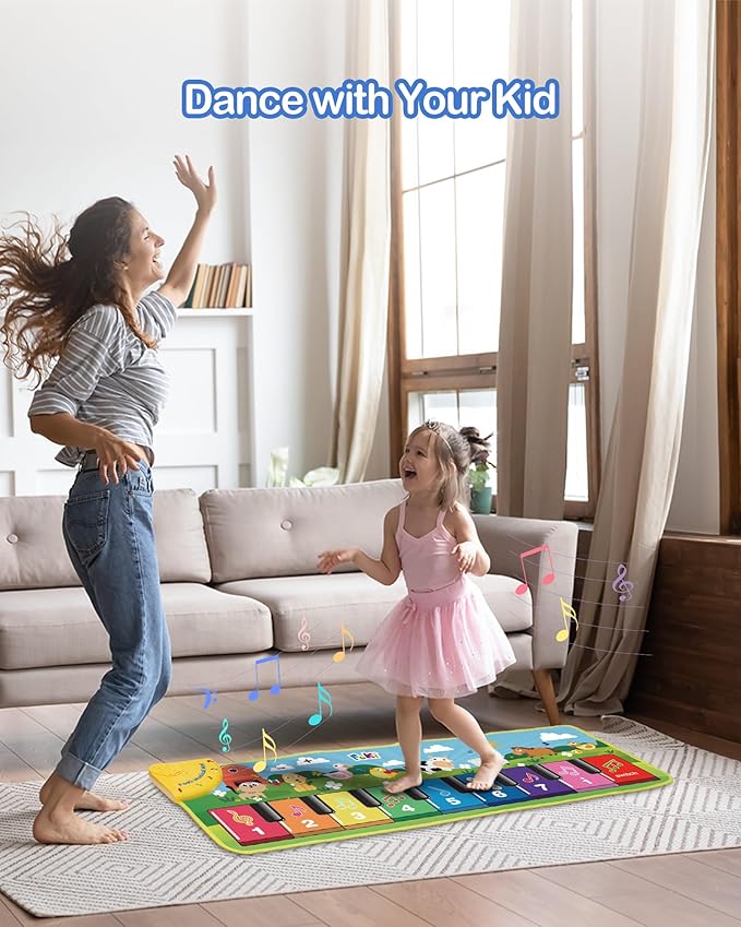 FOKI Floor Piano Mat for Toddlers, Sensory Educational Dancing Musical Keyboard Carpet Toy, Animal Sounds Touch Playmat Blanket, for 1 to 5 Years Old Boy and Girl