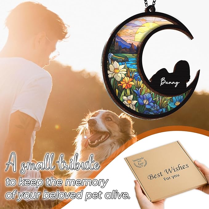 6'' Lhasa Apso Dog Memorial Suncatcher & Pet Lover Sign Gift Personalized Dog Name Ornament Window Hanging Pet of Loss Dog Sympathy Gift for Dog Lovers Car Hanging SCD-B11-6-78