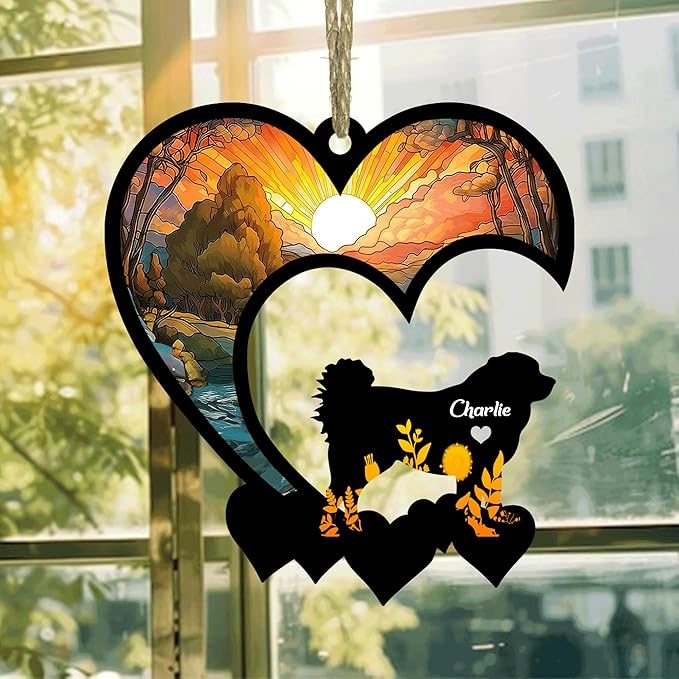 Lovely POD Caucasian Shepherd Suncatcher Ornaments, Personalized Caucasian Shepherd Memorial with Name, Dogs Loss Ornaments, Dog Remembrance Gift, Dog Memory Ornament, Loss of Dogs Sympathy Gifts