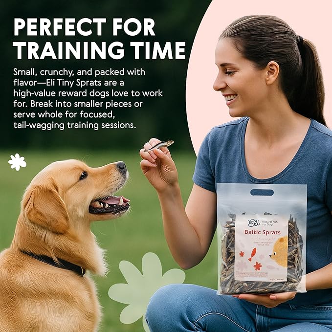 Eli Baltic Sprats – Natural Dog Treats, Whole Small Fish, High in Protein and Omega-3, Grain Free, Single Ingredient, No Additives, Gluten Free, Air Dried, Training Snack or Meal Topper – 2 lbs
