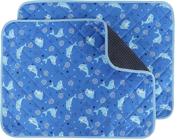 IEUUMLER Washable Pee Pads for Dogs, 2 Pack Non-Slip & Waterproof Pack Whelping Pad, Reusable Washable Puppy Potty Training Pad with Fast Absorbent for Playpen EU007 (Dolphin, 36"X24"-2pcs)