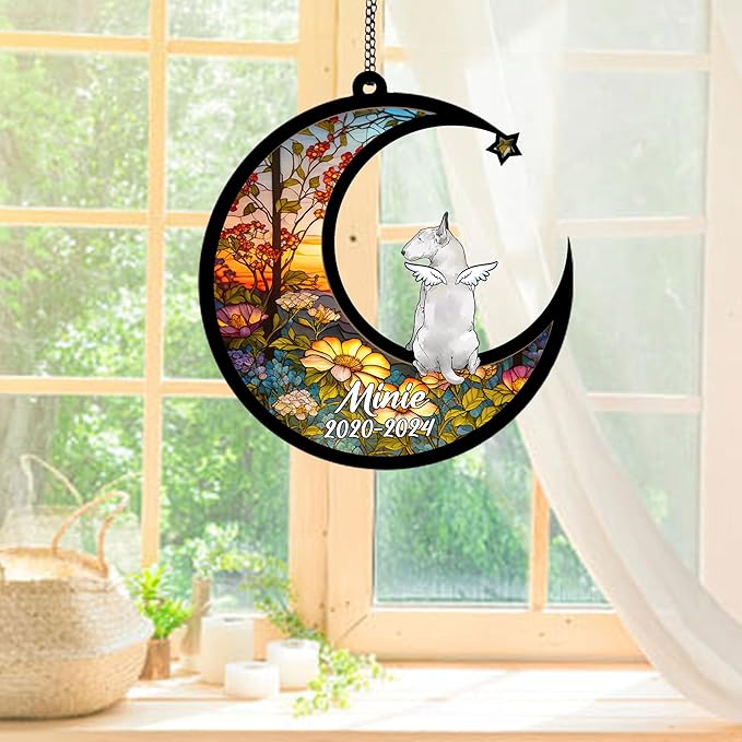 Personalized Bull Terrier Sun Catcher, Dog Memorial Gifts, Custom Bull Terrier with Wings Ornament Christmas Tree, Loss of Dog Sympathy Gift Memorial Suncatchers