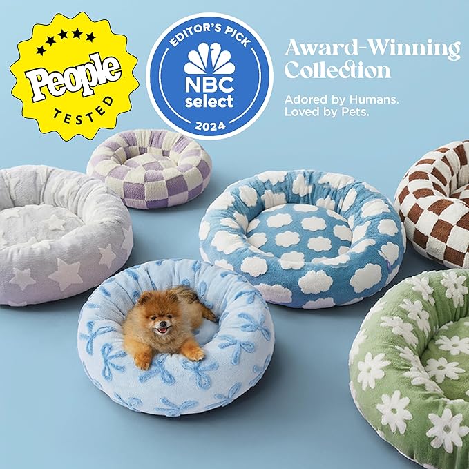 LE SURE Donut Medium Dog Bed - Round Cat Beds for Indoor Cats Calming Christmas Bed Gift for Pets, Cute Modern Beds with Jacquard Shaggy Plush & Anti Slip Bottom, 30 Inch, Ice Melt
